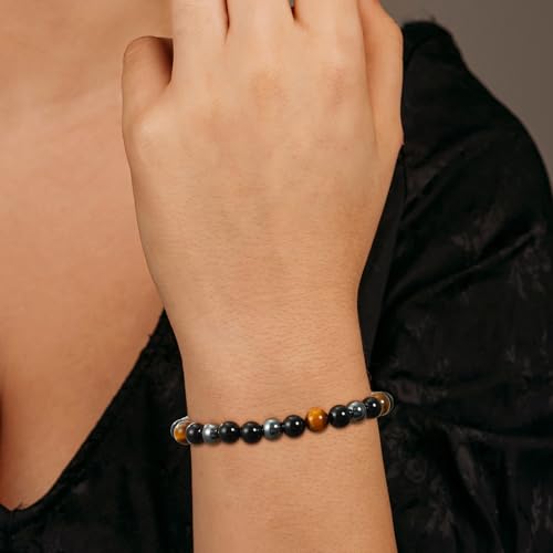 Healing Crystal Bracelet for Women, Natural Stone Beaded Healing Crystal Bracelet Triple Protection Stress Relief Beads Jewelry Birthday Gifts Jewelry for Her - style: Triple Protection