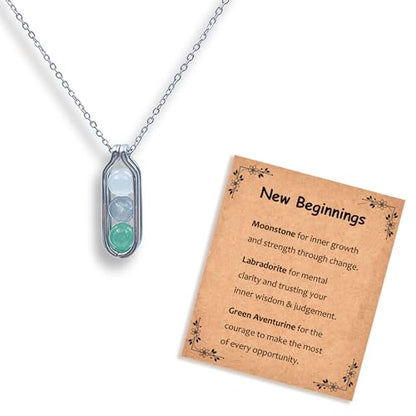 Natural Crystal Necklace Gift for New Beginnings, Crystals and Healing Stones Necklace for Anxiety Relief, Encourage Gift For Women, Mum, Natural Genuine Gemstone, Cheer Up - color: Silver, style: New Beginnings