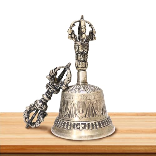 Meditation Hand Bell - Tibetan Buddhist Meditation Bell - Handmade Dharma Bell, Prayer & Meditation Hand Bell with Dorje Set | Tibetan Meditation Bell and Dorje for Reiki, Spiritual Clarity, Prayer
