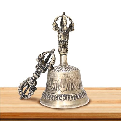 Meditation Hand Bell - Tibetan Buddhist Meditation Bell - Handmade Dharma Bell, Prayer & Meditation Hand Bell with Dorje Set | Tibetan Meditation Bell and Dorje for Reiki, Spiritual Clarity, Prayer