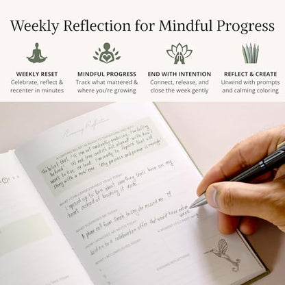 5 Minute Guided Journal | Daily Morning & Evening Prompts for Mindfulness, Gratitude & Self-Care | Weekly Coloring Pages | Stress Relief, Intention Setting & Emotional Wellness Journal - color: Green