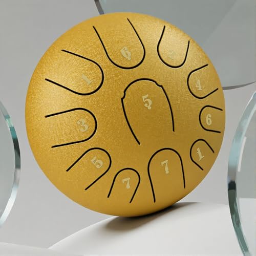 Rain Drum for Outside Garden,Steel Tongue Drum 6 Inche 11 Note Steel Drums Rain Chime,with Soft Bag,Music Book (Yellow, 6 Inch 11 Note) - color: Yellow, size: 6 Inch 11 Note