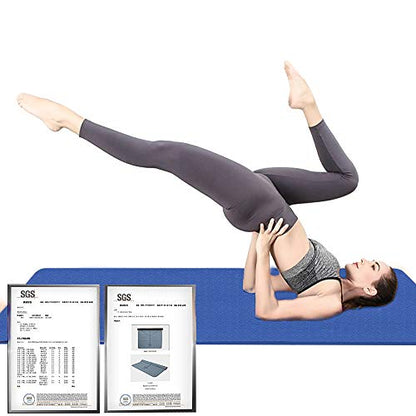 Hatha Yoga Extra Thick TPE Yoga Mat - 72"x 32" Thickness 1/2 Inch -Eco Friendly SGS Certified - With High Density Anti-Tear Exercise Bolster For Home Gym Travel & Floor Outside - color: Blue