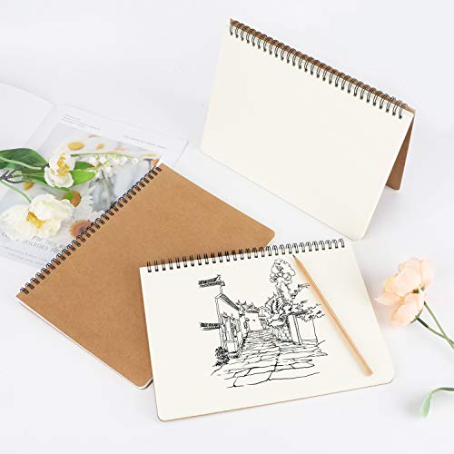 EUSOAR Spiral Blank Notebooks, B5 3 packs 7.3"x10.2" Unlined Travel Writing Notebooks Journal, Memo Notepad Sketchbook, Students College Office Business Subject Diary Spiral Book Journal-Kraft Cover - color: Kraft, size: B5-3 Packs
