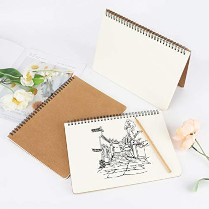 EUSOAR Spiral Blank Notebooks, B5 3 packs 7.3"x10.2" Unlined Travel Writing Notebooks Journal, Memo Notepad Sketchbook, Students College Office Business Subject Diary Spiral Book Journal-Kraft Cover - color: Kraft, size: B5-3 Packs