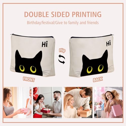 Black Cat Makeup Bag For Cat Mom Gift: Cute Kitty Cosmetic & Toiletry Pouch For Girls & Womens, Sisters, Friends.Ideal Black Cat Lover Gifts for Travel, Birthday, Christmas. - style: Black Cat