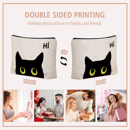 Black Cat Makeup Bag For Cat Mom Gift: Cute Kitty Cosmetic & Toiletry Pouch For Girls & Womens, Sisters, Friends.Ideal Black Cat Lover Gifts for Travel, Birthday, Christmas. - style: Black Cat