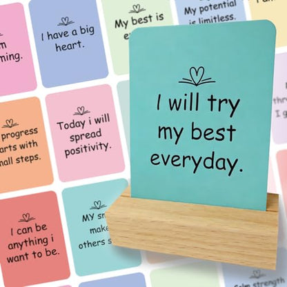 Affirmation Cards for Kids - 30 Daily Positive Affirmations Cards with Wooden Stand - Mindfulness Cards for Anxiety Relief, Self Care & Confidence Building - Encouragement & Motivational Gifts for Boys & Girls
