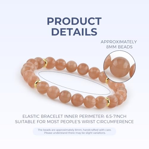 8mm Beaded Bracelet - Calming Natural Healing Crystal Stretch Bracelet for Women and Men - Handmade Semi-Precious Gemstone with Positive Energy