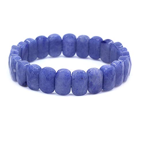 Keleny Semi Precious Stones 14mm Faceted Oval Beads Crystal Rock Elastic Bangle 7.5 Inch - color: Blue Aventurine