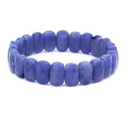 Keleny Semi Precious Stones 14mm Faceted Oval Beads Crystal Rock Elastic Bangle 7.5 Inch - color: Blue Aventurine