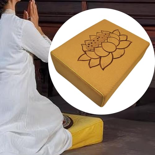 Meditation Pillow with Lotus Design for Yoga and Outdoor Activities, Yellow