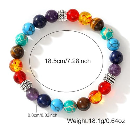 7 Chakra Reiki Healing Beaded Bracelet Stack Natural Stone Beads Bracelet for Anxiety Relief Spiritual Energy Yoga Stackable Jewelry for Women Men Meditation Relax Friendship Gift - color: 7 Chakra Stone