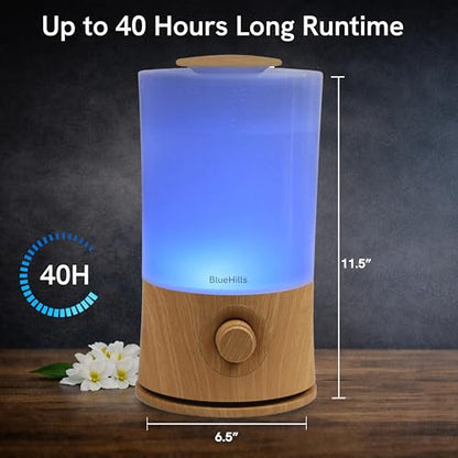 BlueHills Premium 2000 ML XL Large Essential Oil Diffuser Aromatherapy Humidifier for Large Room Home 40 Hour Run Huge Coverage Area 2 Liter Extra Large Capacity Huge Diffuser Wood Grain E005 - color: Light Wood Grain