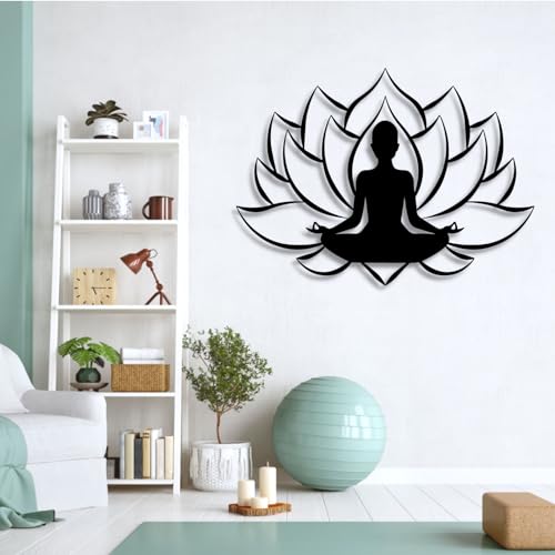 Metal Lotus Flower Wall Art, Zen Metal Wall Decor, Yoga Zen Sign Decorative, Lotus Flower Wall Decor, Lotus Wall Hanging, Meditation Art Decor, Yoga Studio Decor, Home Decor (Black, 25"x19"|64x47cm) - color: Black, size: 25L"x19W"
