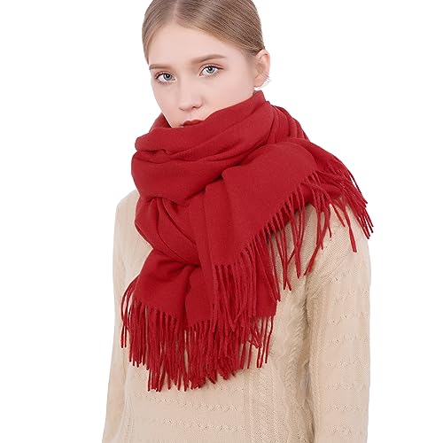 RIIQIICHY Winter Scarfs for Women Pashmina Shawls Wraps for Evening Dresses Large Warm Soft Scarves - color: Red