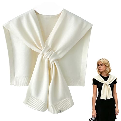 Sweater Shawl Wraps for Women Fashion Knitted Shoulder Shawls Ponchos Casual Sweaters Scarf Cape Wraps with Sleeves - color: 05 White