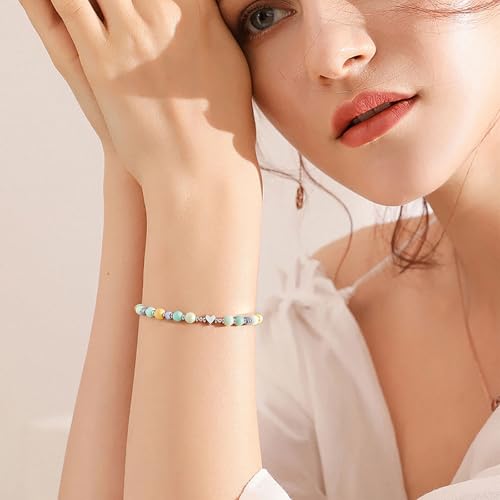 Birthday Bracelet: 6mm Natural Stone Healing Bracelet Inspirational Self-Care Gifts for Women, Mom, Daughter, Wife, Coworkers, Friend, Bestie, Granddaughter - color: Blue