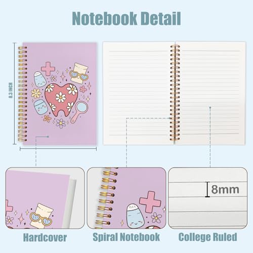 WUCHJ Dental Gifts Notebook,Purple Dental Hygienist Assistant Journal, Retro Pink Floral Tooth Spiral Notebook Journal for Note Taking, Dentist Office Supplies, 5.5x8.3 Inch - color: Purple teeth hearts