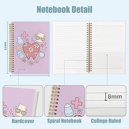 WUCHJ Dental Gifts Notebook,Purple Dental Hygienist Assistant Journal, Retro Pink Floral Tooth Spiral Notebook Journal for Note Taking, Dentist Office Supplies, 5.5x8.3 Inch - color: Purple teeth hearts