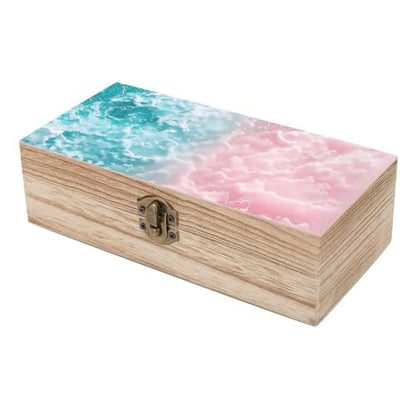 Pastel Clouds Wooden Storage Box with Hinged Lock,Decorative Handmade Keepsake Jewelry Chest, Elegant Retro Decor Boxes, Compact Organizer Box for Home, Wedding, Gifts