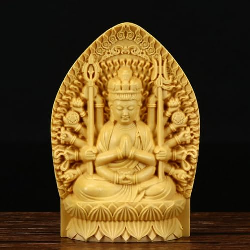 Ulalaza Boxwood Buddha Statue Solid Wood Carvings Carved Locker Box Sculpture Decoration - color: S1-yellow