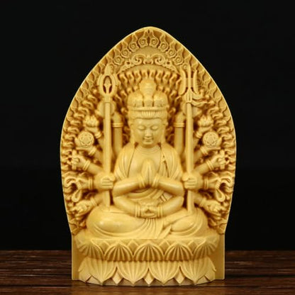 Ulalaza Boxwood Buddha Statue Solid Wood Carvings Carved Locker Box Sculpture Decoration - color: S1-yellow