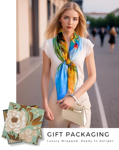 PoeticEHome Cashmere Scarf Wrap 36"x36" - Featherlight & Wrinkle-Free Artistic Square Shawl for Travel & Office, Gift Ready - color: Cliff Walk at Pourville - 36"