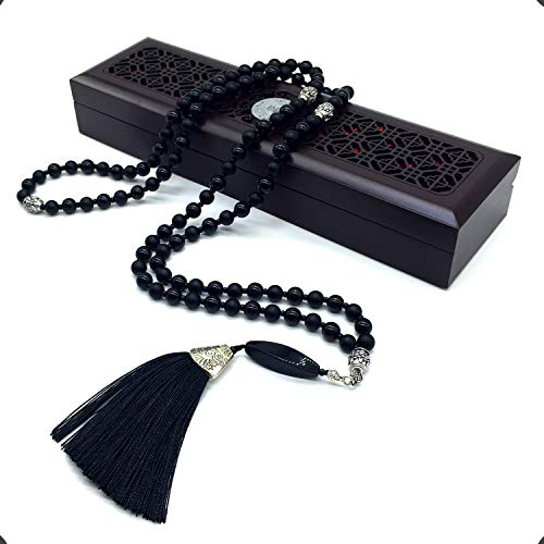 Mala Prayer Beads - Mala Necklace - Tibetan Mala Prayer Beads Meditation Beads Yoga Necklace - color: NATURAL BLACK AGATE STONE - 8MM - 108 BEADS