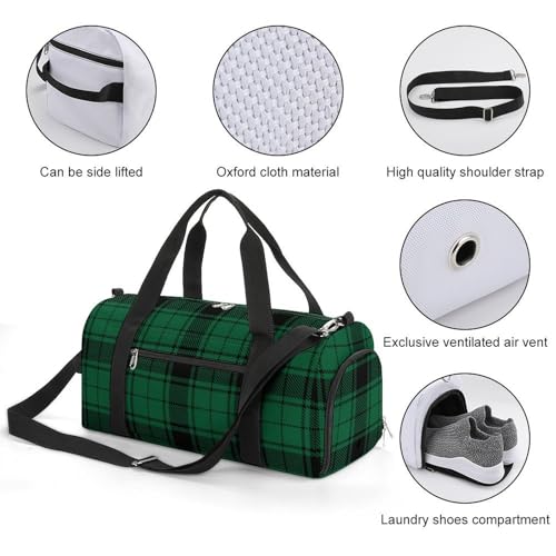 Scottish Tartan Plaid Green Large Capacity Portable Fitness Bag, Easy to Carry - color: Scottish Tartan Plaid Green