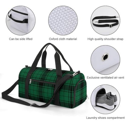 Scottish Tartan Plaid Green Large Capacity Portable Fitness Bag, Easy to Carry - color: Scottish Tartan Plaid Green