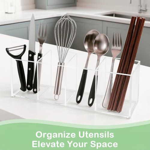 elysolpluv Clear Acrylic 4-Compartment Organizer Box, Small (7.9" × 2.7" × 3.5") – Handcrafted, Eco-Friendly, Minimal Packaging Compact Storage Organizer - size: Small