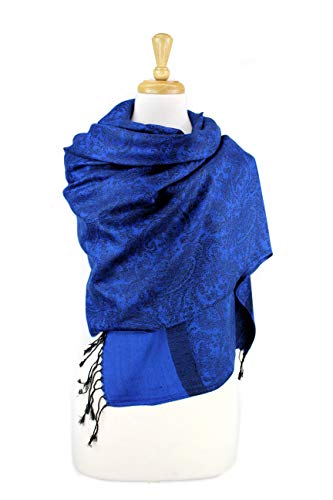 PASKMLNA Paisley Jacquard Pashmina Shawl Wrap Scarf Stole - color: Blue Black