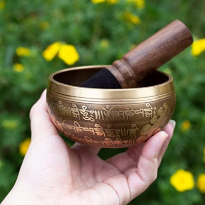 Singing Bowls Singing Bowl Set, Easy to Play, Wooden Knocker for Meditation, Voice Yoga Prayer (Color : Brass, Size : 10.5cm)