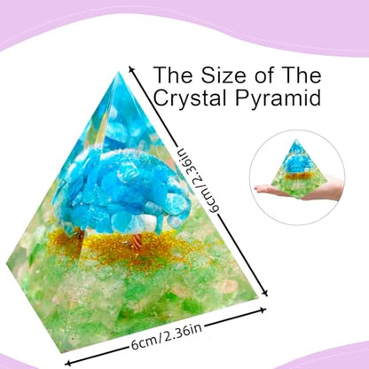 Tree of Life Orgone Pyramid,Natural Green Strawberry&Apatite Orgonite Healing Crystals Pyramid,Crystal Stone Positive Reiki Energy Generator Collection Wealth Lucky Meditation Tool(6cm) - color: Blue Green