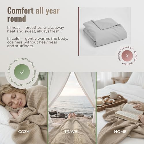 4-Layer Muslin Cotton Bed Blanket Twin Size (66 x 90 inches) – Soft, Breathable, Lightweight All-Season Gauze Blanket, Machine Washable – Tan - color: Tan, size: Twin (66 x 90 inches)