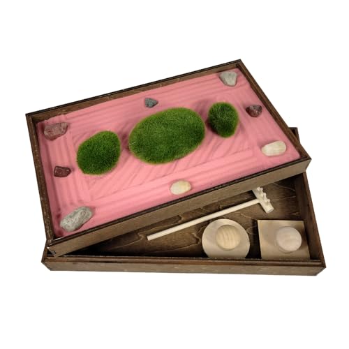 Wooden Stackable Zen Garden | Desert Rose Sand with Rake & Accessories | Minimalist Decor Gift for Relaxation - color: Desert Rose, size: Stackable