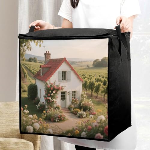 French Country Storage Bag Portable Closet Organizer Storage Bags Quilt Storage Bags with Zippered Breathable Storage Bag with Carry Handles for Blanket Pillow Bedding