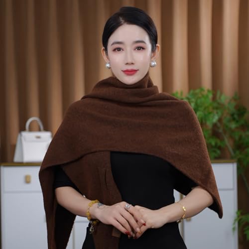 Shawls Wraps Women Triangle Sweater Scarf Warm Wool Blend Pashmina Cape Cold Weather Neck Warmer Winter Fall Accessory - color: Solid-coffee