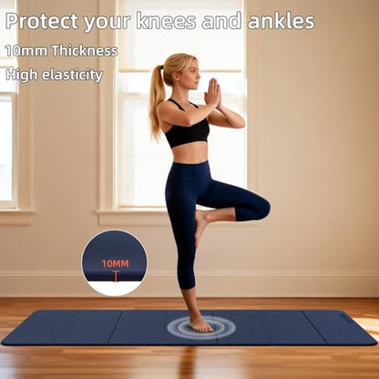 Foldable Yoga Mat Thick 10mm-WUWAN Extra Large Exercise Mat, TPE Material, Non-Slip Fitness Folding Mat Easy to Carry, Suitable for Home Workout Travel Pilates (75" x40",2/5") (Blue) - color: Dark Blue