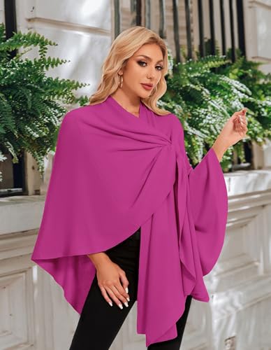 PULI Womens Elegant Cross Front Shawl Wraps Knitted Ponchos Cape Light Weight Poncho Sweater Soft Warm Travel Wraps - color: Hotpink