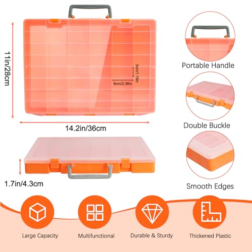 48 Grids Large Plastic Organizer Box with Adjustable Dividers, Beads Storage Containers Compartment Tackle Box Case for Crafts Hobby Small Parts Fishing Seeds Jewelry (Orange) - size: Orange-1P