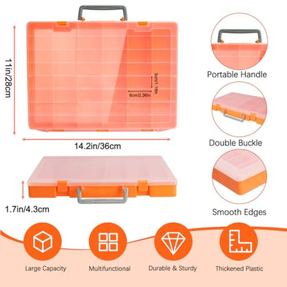 48 Grids Large Plastic Organizer Box with Adjustable Dividers, Beads Storage Containers Compartment Tackle Box Case for Crafts Hobby Small Parts Fishing Seeds Jewelry (Orange) - size: Orange-1P