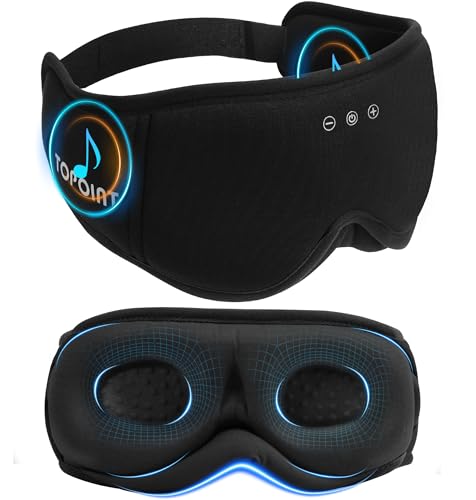 Sleep Mask with Headphones Bluetooth 5.4, TOPOINT 3D Eye Mask Blackout with Soft Bamboo Cotton for Side Sleepers Women Men, Sleep Headphones Earphones HD Speaker Microphone for Travel Meditation Gift - color: Black