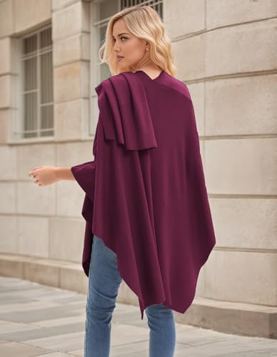 Womens Open Front Poncho Sweater Wrap Topper Knitted Elegant Shawls Cape for Spring Fall Winter - color: Series 1-burgundy