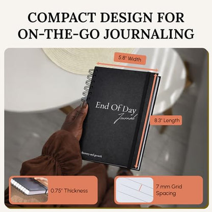 Tayri End of Day Journal – Day by Day 5 Minute Daily Gratitude & Self Reflection Journal 2026 for Women & Men, Guided Mindfulness, Happiness & Self Care, Undated Spiral with Vegan Leather Cover