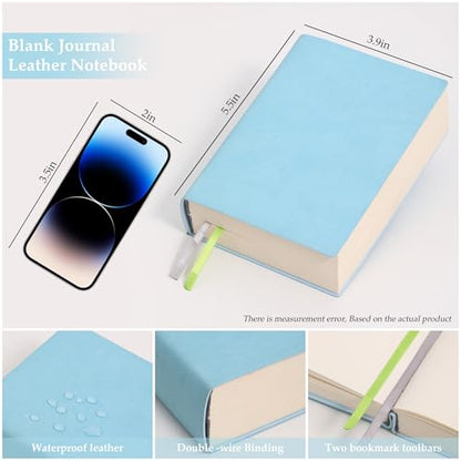 Blank Journal Notebook 720 Pages 3.9 × 5.5 No Lines Soft Leather Pocket Blank Notebook for Women Drawing Book Memo Writing Sketch Diary Notebook (Blue Blank Notebook) - color: Blue Blank Notebook