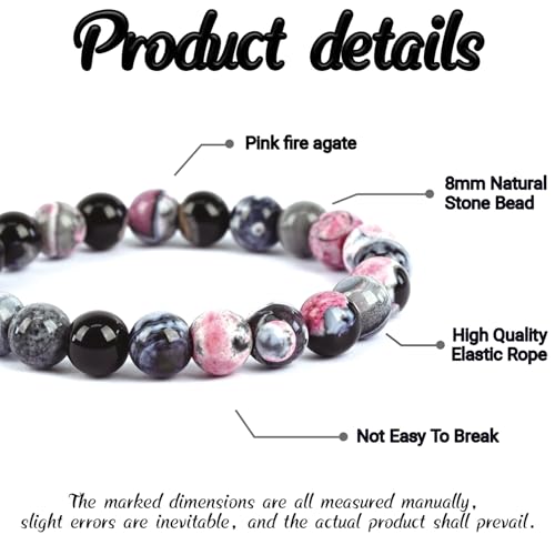 Natural Energy Healing Stone Charm Bracelet 8mm Natural Energy Healing Lava Rock Bracelet - Unisex - color: ZLY-Pink agate