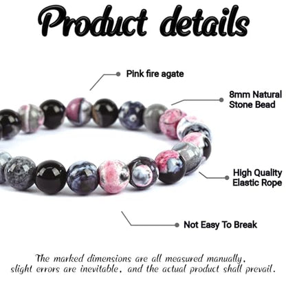 Natural Energy Healing Stone Charm Bracelet 8mm Natural Energy Healing Lava Rock Bracelet - Unisex - color: ZLY-Pink agate