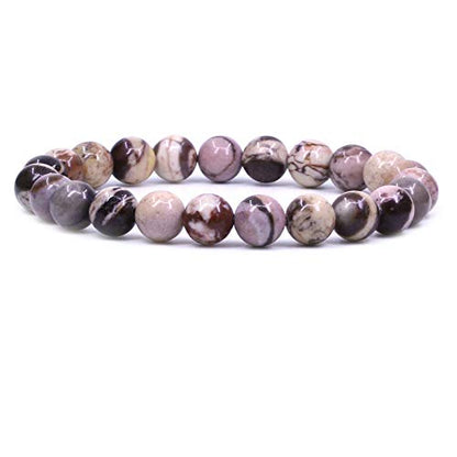 Keleny Gem Semi Precious Gemstones 8mm Natural Quartzite Stone Round Beads Crystal Stretch Bracelet 7 Inch Unisex - color: African Zebra Jasper